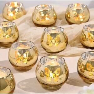Gold Votive 12 Piece Tea‎ Lights Candle Holders Weddings Parties Event Decor